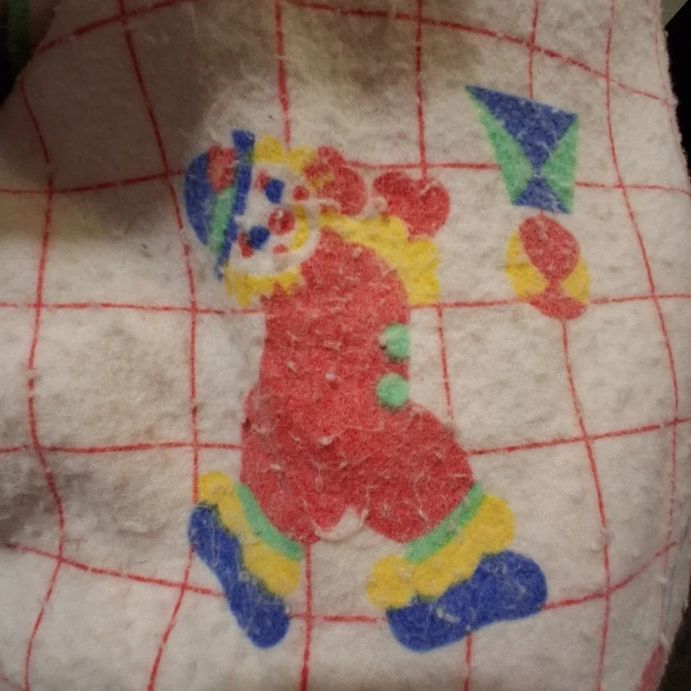 Vintage 80s Rainbow Circus‎ Clown Baby Kids Blanket GVC Beacon USA